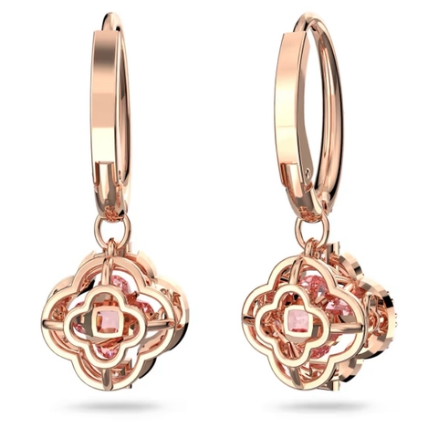 SWAROVSKI Una drop earrings (Clover, Pink, Rose gold-tone plated) - Khuyên tai pha lê hồng - JEWERY