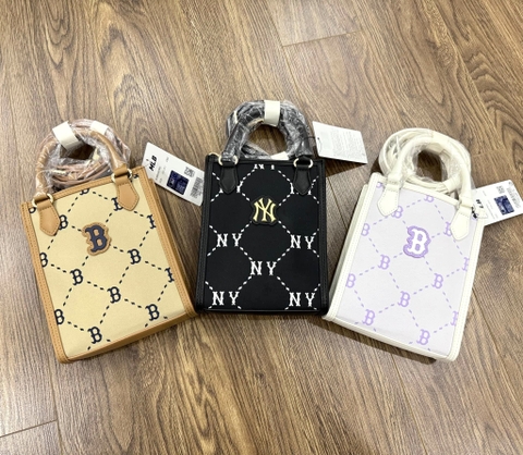 TÚI MLB MONOGRAM PHONE TOTE CROSSBODY BAG BROWN/PINK/BLACK - TÚI ĐEO CHÉO - MÀU NÂU/HỒNG/ĐEN