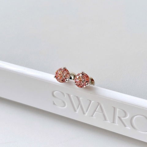 SWAROVSKI Solitaire stud earrings (Round cut, Pink, Rhodium plated) - Khuyên tai, hình tròn, pha lê hồng - JEWERY
