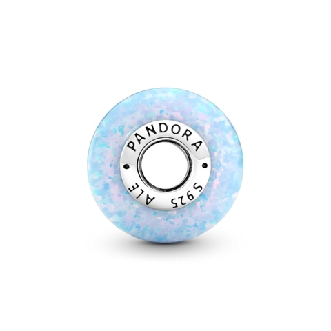 PANDORA Opalescent Ocean Blue Charm (Silver Sterling, Opal Lap-created) - Hạt trang trí vòng tay hình tròn thuỷ tinh, bạc 925, đá Opal nhân tạo màu xanh đại dương