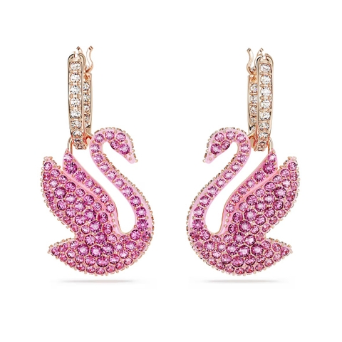 SWAROVSKI Swan drop earrings (Pink, Rose gold-tone plated) - Khuyên tai, hình thiên nga, pha lê hồng - JEWERY