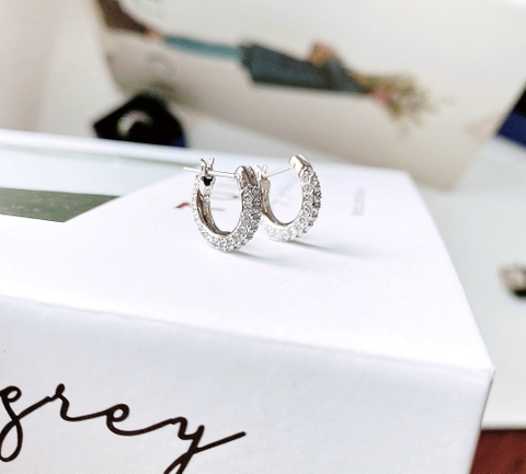 SWAROVSKI Dextera hoop stone earrings (Pavé, Small, White, Rhodium plated) - Khuyên tai tròn, pha lê trắng- JEWERY