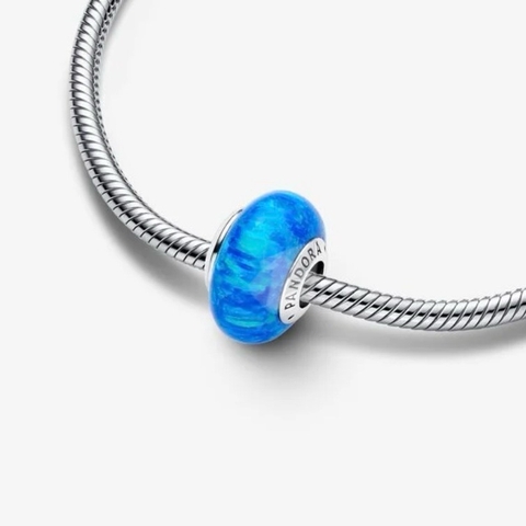 PANDORA Opalescent Ocean Deep Blue Charm (Silver Sterling, Opal Lap-created) - Hạt trang trí vòng tay hình tròn, màu xanh dương đậm, bạc 925 - JEWELRY