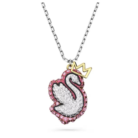 SWAROVSKI Swan pendant (Pink, White, Rhodium-plated) - Dây cổ, dây chuyền thiên nga, pha lê hồng - JEWELRY NECKLACE