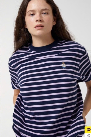 CHÍNH HÃNG - WHOAU (2PACK/SET) STEVE BEAR STRIPE T-SHIRT - Bộ 2 áo thun màu đen+sọc