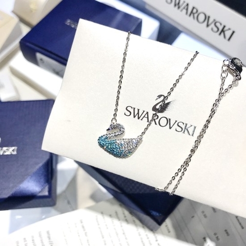 SWAROVSKI Iconic Swan pendant (Swan, Blue, Rhodium plated) - Dây cổ, dây chuyền thiên nga xanh chuyển màu ombre - SWAROVSKI - JEWELRY NECKLACE
