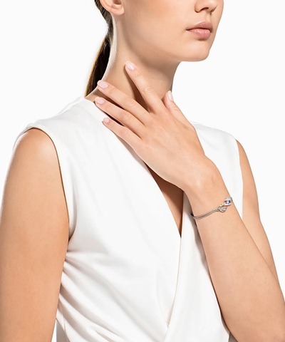 SWAROVSKI Crystal Power Collection Hook Bracelet, Gray, Rhodium - Vòng/lắc tay pha lê trắng, dây dù thắt màu xám - JEWELRY