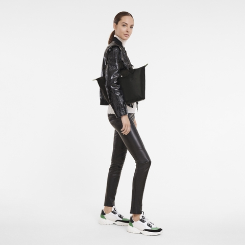 MEDIUM SIZE - TÚI LONGCHAMP LE PLIAGE NOIR GREEN M TOTE BAG - BLACK - Túi xách màu đen, quai nắp đen