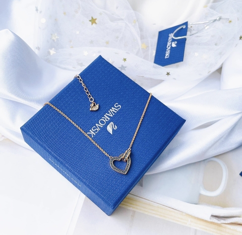 SWAROVSKI Lovely necklace (Heart, Grey, Rose gold-tone plated) - Dây cổ, dây chuyền HÌNH TIM PHỐI ĐÁ - SWAROVSKI - JEWELRY NECKLACE
