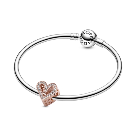 PANDORA Charm Moments HEART (Silver Sterling, 14k Rose-gold plated, Zircona) - Hạt trang trí vòng, lắc tay hình trái tim, bạc 925, mạ vàng hồng 14k, đá CZ