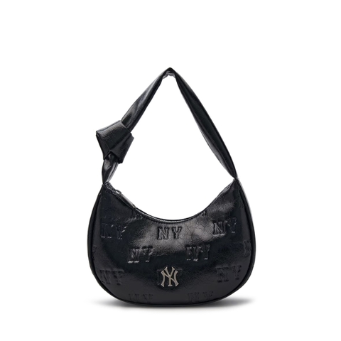 MLB Classic Monogram Crack Embo Hobo Bag Newyork NY BLACK - Túi xách, đeo vai màu đen