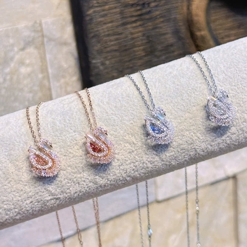 SWAROVSKI Swan pendant (Mixed cuts, WHITE/BLUE/PINK/RED) - Dây cổ, chuyền, đính đá pha lê trắng/xanh/hồng/đỏ, thiên nga - JEWELRY NECKLACE