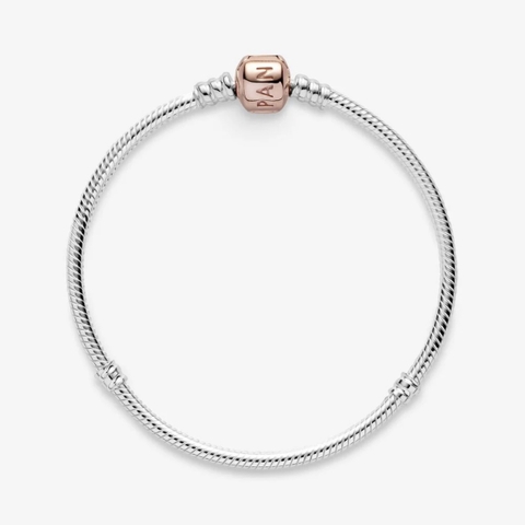 PANDORA Moments Snake Chain Bracelet (Barrel Clasp 14K rose-gold plated, Silver Sterling) - Vòng/lắc bạc 925, khoá trụ mạ vàng hồng 14k, dáng mềm - JEWELRY