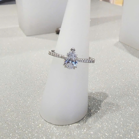 SWAROVSKI Stilla cocktail ring (Pear cut, Pavé, White, Rhodium plated) - RINGS - Nhẫn đính đá pha lê trắng - JEWELRY