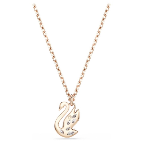 SWAROVSKI Swan pendant (Mixed cuts, White, 18K rose gold finish) - Dây cổ/chuyền, pha lê trắng, thiên nga - JEWELRY NECKLACE