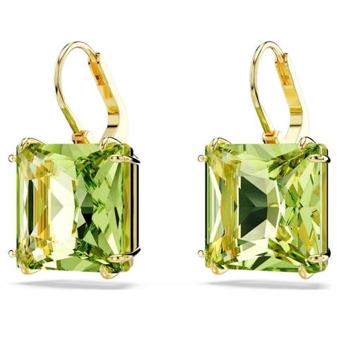 SWAROVSKI Millenia drop earrings (Square cut, Green, Gold-tone plated) - Khuyên tai pha lê xanh lá - JEWELRY