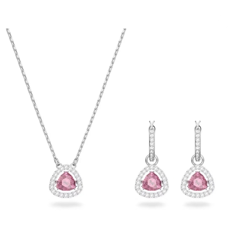 SWAROVSKI Una set (Trilliant cut, Pink, Rhodium plated) - EARRINGS & NECKLACE - Khuyên tai + dây cổ, pha lê hồng chuyển động - JEWELRY