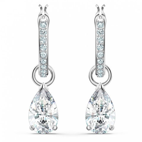 SWAROVSKI Attract Pear Mini Hoop Pierced Earrings (White, Rhodium Plated) - Khuyên tai pha lê trắng, cắt giọt - JEWERY