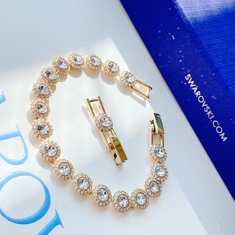 SWAROVSKI Una Angelic Tennis bracelet (Round cut, Pavé, Medium, White, Gold-tone plated) - Vòng/lắc tay pha lê trắng, dây vàng - JEWELRY