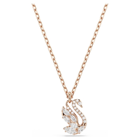 SWAROVSKI Swan pendant (Mixed cuts, White, 18K rose gold finish) - Dây cổ/chuyền, pha lê trắng, thiên nga - JEWELRY NECKLACE
