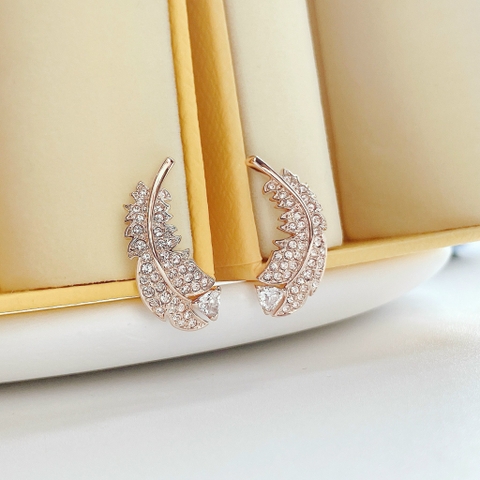 SWAROVSKI Nice stud earrings (Feather, White, Rose gold-tone plated) - Khuyên tai lông vũ - SWAROVSKI - JEWELRY