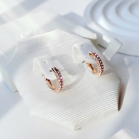 SWAROVSKI Dextera hoop stone earrings (Pavé, Small, White, Rose gold-tone plated) - Khuyên tai tròn màu vàng hồng, pha lê trắng - JEWERY