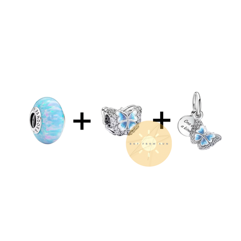 PANDORA “Ocean Butterfly” Sparkling Set Charms (Silver Sterling) - Bộ hạt trang trí vòng tay “Bướm Đại Dương” bạc 925 - JEWELRY