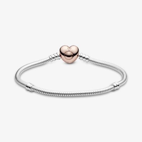 PANDORA Moments Snake Chain Bracelet (Heart Clasp 14K rose-gold plated, Silver Sterling) - Vòng/lắc bạc 925, khoá tim mạ vàng hồng 14k, dáng mềm - JEWELRY