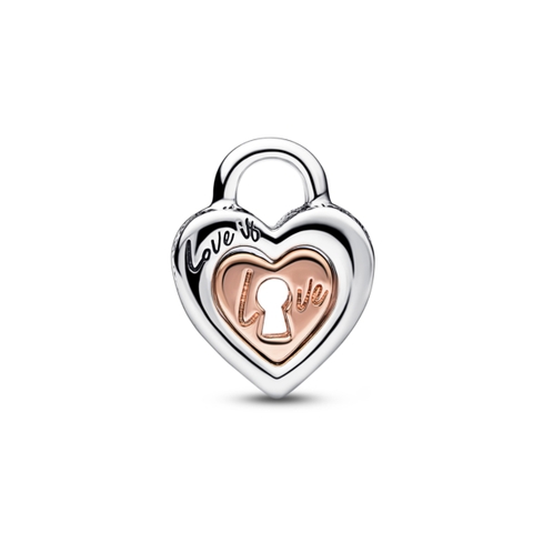 PANDORA Charm Moments HEART LOCK (Silver Sterling, 14k Rose-gold plated) - Hạt trang trí vòng, lắc tay hình khoá trái tim, bạc 925, mạ vàng hồng 14k - JEWELRY CHARMS