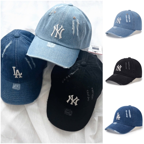 MLB Damage washed denim unstructured ball cap denim - Mũ lưỡi trai, nón kết màu xanh/đen jeans