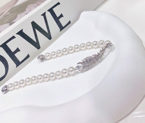 SWAROVSKI Nice bracelet (Magnetic closure, Feather, White, Rhodium) - Vòng/lắc tay ngọc trai pha lê, lông vũ - SWAROVSKI - JEWELRY