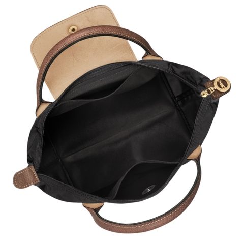 SMALL SIZE - TÚI LONGCHAMP LE PLIAGE ORIGINAL POUCH WITH HANDLE - Black - Recycled Canvas - Túi xách màu đen, quai nắp nâu