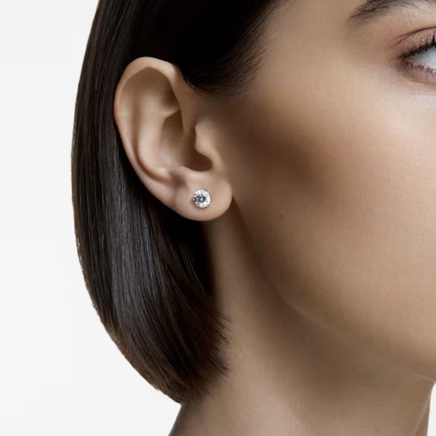 SWAROVSKI Stilla stud earrings 0,6cm (Round cut, White, Rhodium plated) - Khuyên tai pha lê trắng, hạt tròn - JEWERY