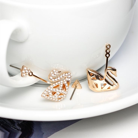 SWAROVSKI Facet Swan Pierced earrings (Swan, White, Rose-gold tone plated) - Khuyên tai thiên nga - JEWELRY