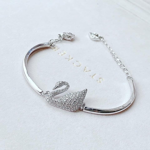 SWAROVSKI Iconic Swan bangle (Swan, White, Rhodium plated) - Vòng/lắc tay thiên nga trắng - BRACELET - JEWELRY