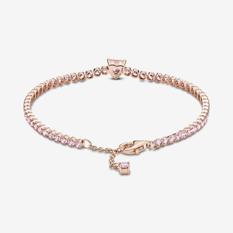 PANDORA Sparkling Heart Tennis Bracelet (14k rose-gold plated, Pink Crystal) - Vòng/lắc tay hỗn hợp kim loại mạ vàng hồng 14k, đá pha lê hồng, hình tim