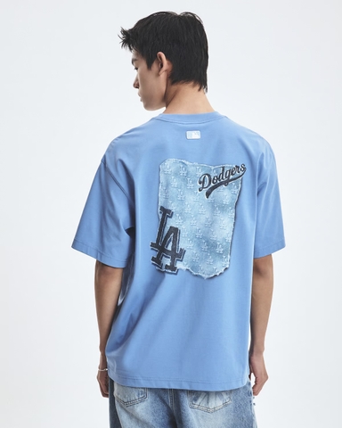 MLB Denim-like monotiv overfit functional short-sleeve T-shirt LA Dodgers Blue - Áo thun cổ tròn, tay lở màu xanh