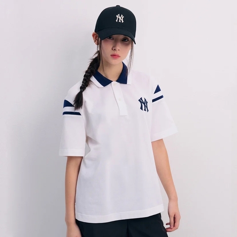 Áo MLB Varsity shoulder color overfit collar polo shirt New York Yankees WHITE