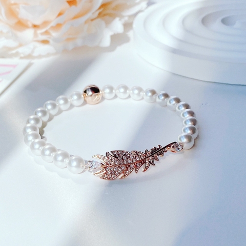 SWAROVSKI Nice bracelet (Feather, White, Rose gold-tone plated) - Vòng/lắc tay ngọc trai pha lê, lông vũ - SWAROVSKI - JEWELRY