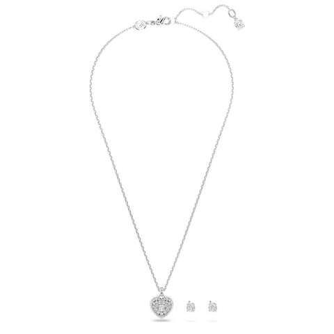 SWAROVSKI Hyperbola set (Crystal pearl, Heart, White, Rhodium plated) - EARRINGS & NECKLACE - Khuyên tai + dây cổ, ngọc trai pha lê trắng - JEWELRY