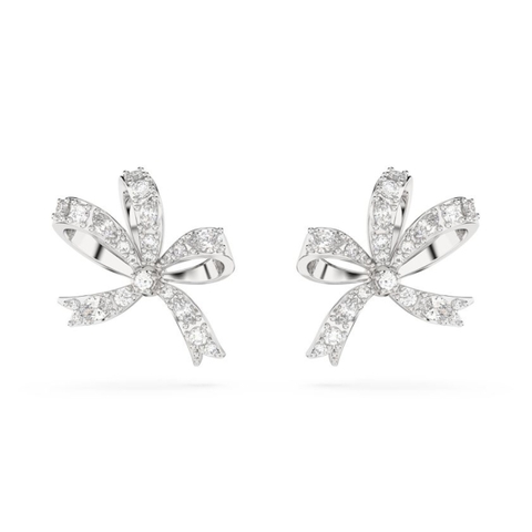 SWAROVSKI Volta stud earrings  (Bow, Small, White, Rhodium plated) - Khuyên tai hình nơ trắng - JEWERY