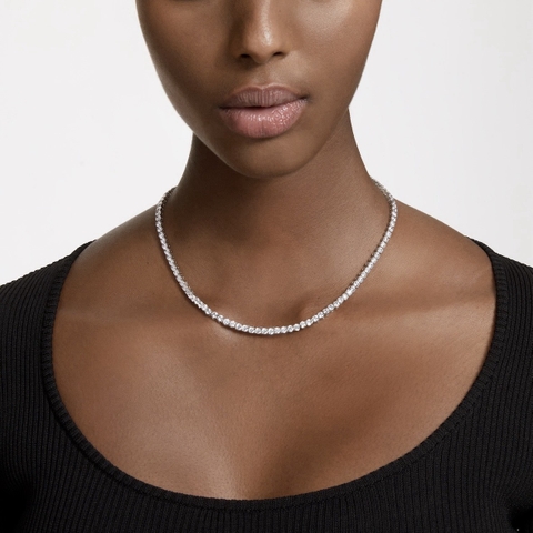 CHÍNH HÃNG - Matrix Tennis necklace (Round cut, White, Rhodium plated) - Dây cổ, chuyền pha lê trắng (0,4mm) (M-41cm) - JEWELRY
