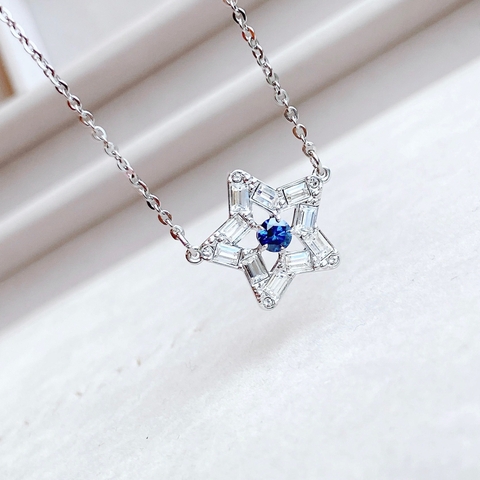 SWAROVSKI Stella pendant (Mixed cuts, Star, Blue, Rhodium plated) - Dây cổ, dây chuyền ngôi sao - SWAROVSKI - JEWELRY NECKLACE