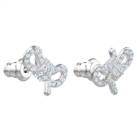 SWAROVSKI Lifelong Bow stud earrings (Bow, White, Rhodium plated) - Khuyên tai pha lê hình nơ trắng - JEWERY