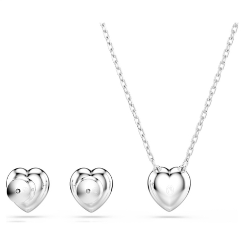 CHÍNH HÃNG - SWAROVSKI x Ariana Grande set (Mixed cuts, Heart, White, Rhodium plated) - SET - EARRINGS - NECKLACE - Khuyên tai + dây cổ, pha lê trắng, trái tim - JEWELRY