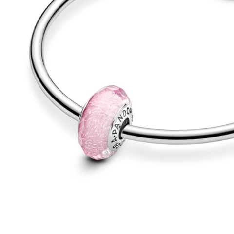 PANDORA Faceted Pink Murano Glass Charm (Silver Sterling) - Hạt trang trí vòng tay hình tròn, bạc 925, màu hồng lấp lánh - JEWELRY