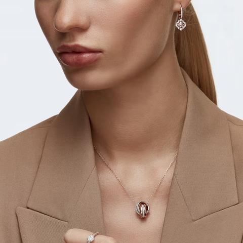 SWAROVSKI Una drop earrings (Clover, Pink, Rose gold-tone plated) - Khuyên tai pha lê hồng - JEWERY