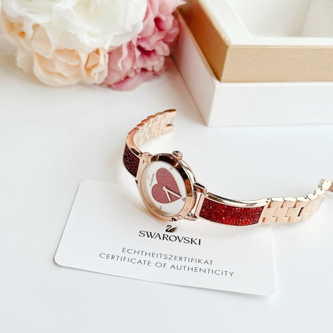 SWAROVSKI Women Cosmic Rock (Red Heart Rose Gold) 5483519 - WATCH - Đồng hồ, mặt hình tim, dây kim loại đính đá pha lê đỏ - JEWELRY