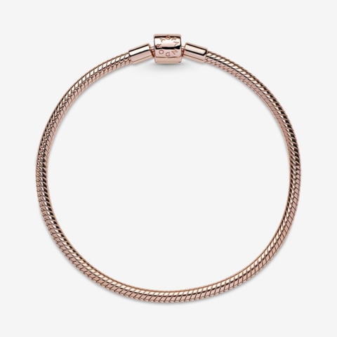 Pandora Moments Snake Chain Bracelet (Barrel Clasp, Metal blend, 14k Rose-gold plating) - Vòng/lắc tay hợp kim mạ vàng hồng 14k, khoá trụ, dáng mềm - JEWELRY BRACELET