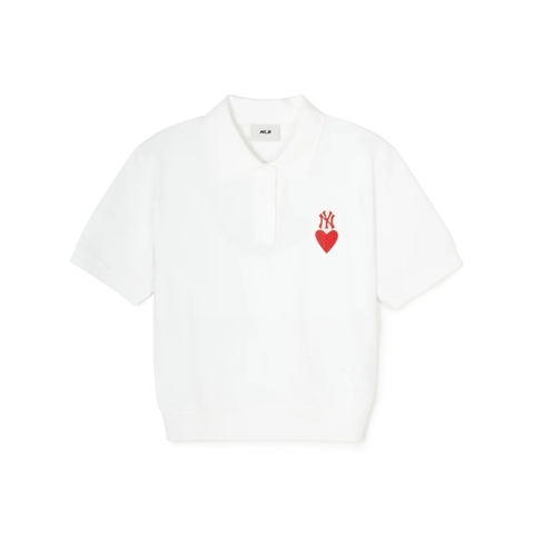 Áo MLB Polo Crop Heart NY Logo Shirt White
